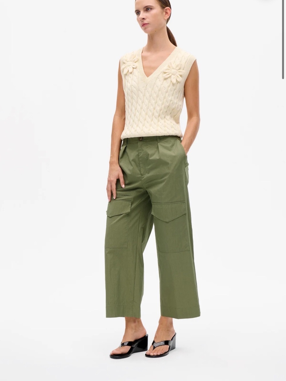 Baum und pferdgarten High-Rise Wide-Leg Cargo Pants in Olive Green NWT